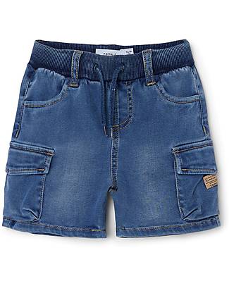 Name it Pantaloncini Cargo in Denim - Medium Blue - con Vita Regolabile Jeans