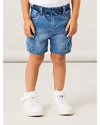 Name it Pantaloncini Cargo in Denim - Medium Blue - con Vita Regolabile Pantaloni Corti