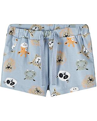 Name it Pantaloncini con Stampa Animali - Dusty Blue - 95% Cotone Organico Pantaloni Corti