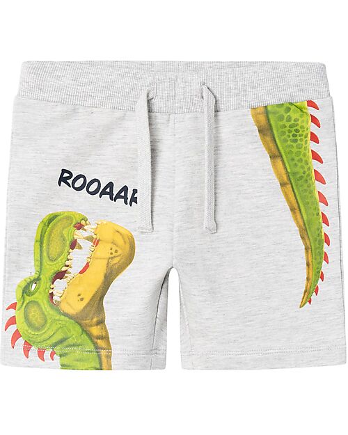 Name it Pantaloncini Corti con Coulisse - Light Grey Melange - Dino - Cotone Pantaloni Corti