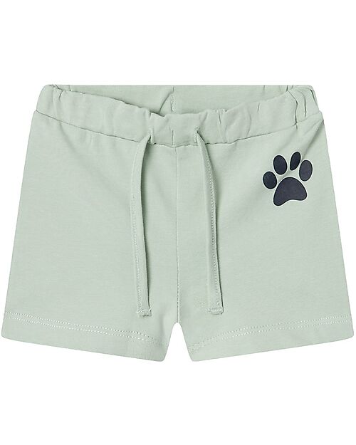 Name it Pantaloncini Corti con Coulisse - Silt Green - Paw Print - Cotone Bio
 Pantaloni Corti
