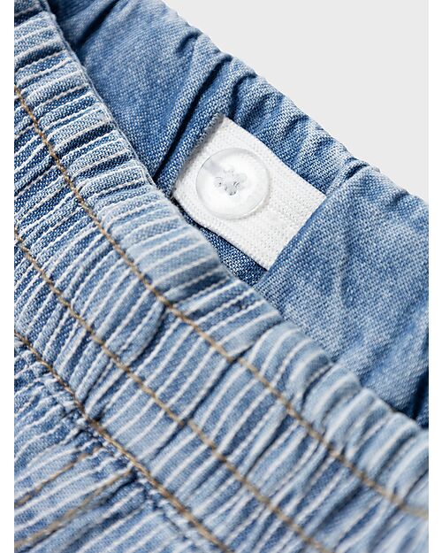 Name it Pantaloncini Corti - Light Blue Denim - Righe Bianco - 100% Cotone Pantaloni Corti