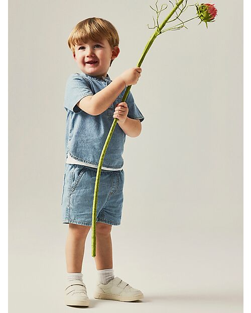 Name it Pantaloncini Corti - Light Blue Denim - Righe Bianco - 100% Cotone Pantaloni Corti