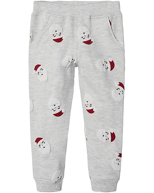 Name it Pantalone Felpato - Babbo Natale - Grigio Chiaro - Cotone Bio Pantaloni Lunghi