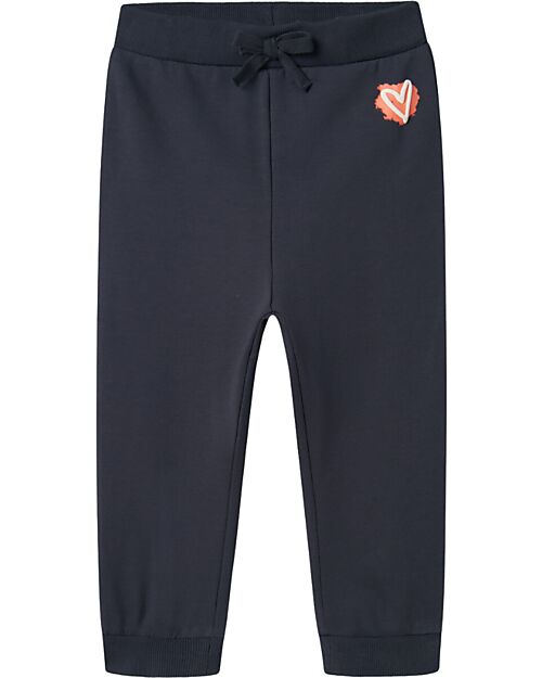 Name it Pantalone Felpato - Nero - Cuore - Cotone Bio Pantaloni Lunghi