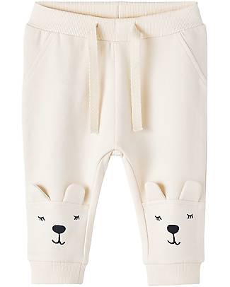 Name it Pantalone Felpato Orsetto - Buttercream - Vita Regolabile - Cotone Bio Pantaloni Lunghi