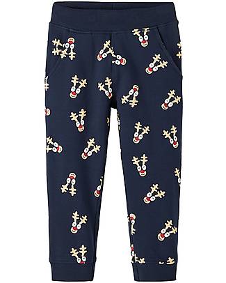 Name it Pantalone Felpato - Renne - Blu Scuro - Cotone Bio Pantaloni Lunghi