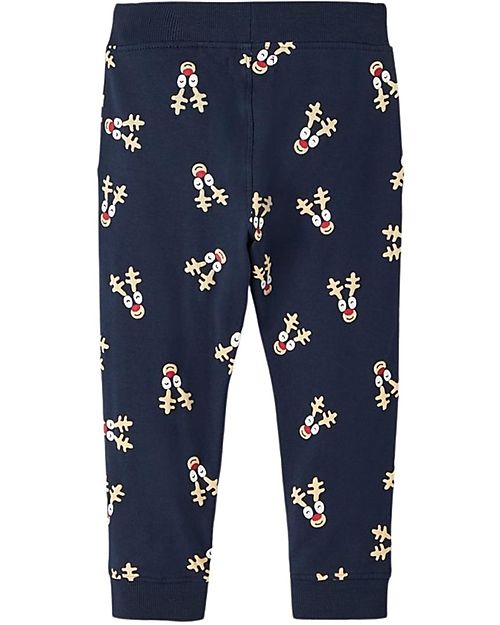 Name it Pantalone Felpato - Renne - Blu Scuro - Cotone Bio Pantaloni Lunghi