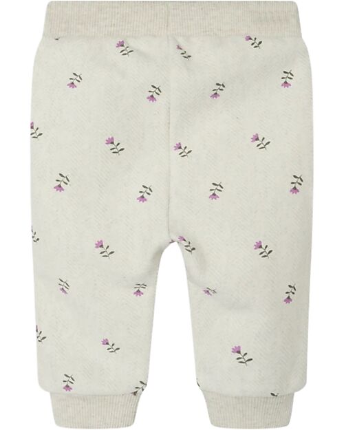 Name it Pantaloni a Vita Elasticizzata con Stampa Floreale - Beige Chiaro Melange - Cotone Biologico Leggings