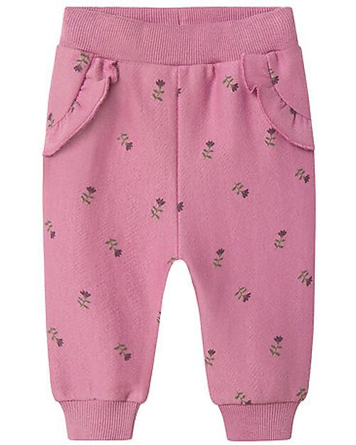 Name it Pantaloni a Vita Elasticizzata con Stampa Floreale - Malva - Cotone Biologico Leggings
