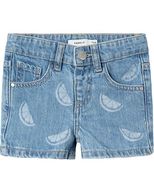 Name it Pantaloni Corti di Jeans Chiaro - Limoni - 100% Cotone Pantaloni Corti