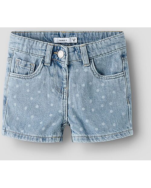 Name it Pantaloni Corti di Jeans Chiaro - Pois - 100% Cotone Pantaloni Corti