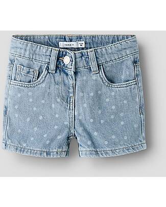 Name it Pantaloni Corti di Jeans Chiaro - Pois - 100% Cotone Pantaloni Corti