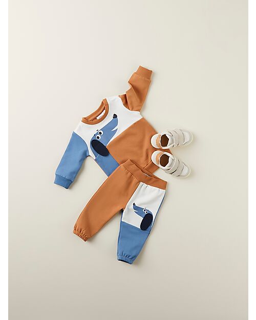 Name it Pantaloni da Tuta con Stampa 3D - Almond - Dog - Cotone Bio Pantaloni Lunghi