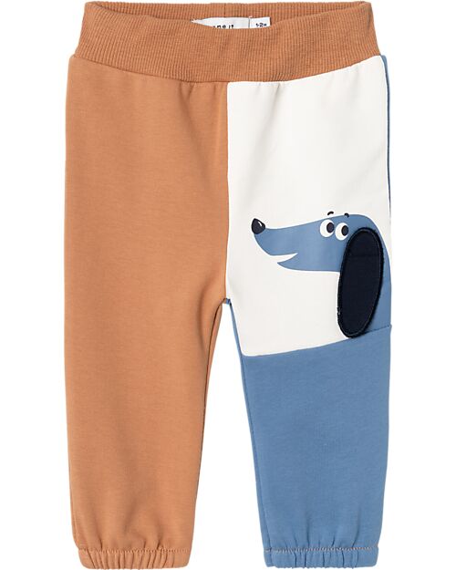 Name it Pantaloni da Tuta con Stampa 3D - Almond - Dog - Cotone Bio Pantaloni Lunghi