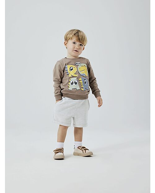 Name it Pantaloni da Tuta Corti - con Coulisse - Grigio Chiaro - 100% Cotone Pantaloni Corti