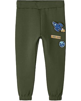 Name it Pantaloni da Tuta - Rifle Green - con Applique - 100% Cotone Felpe