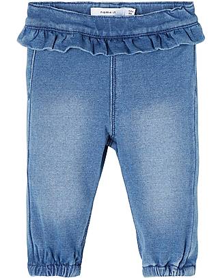 Name it Pantaloni Denim con Balze - Blu - Cotone Biologico Elasticizzato Pantaloni Lunghi
