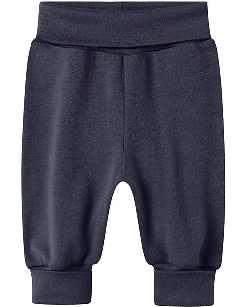 Name it Pantaloni in Tuta con Vita Elasticizzata - Blu Scuro - 100% Lana Merino Pantaloni Lunghi