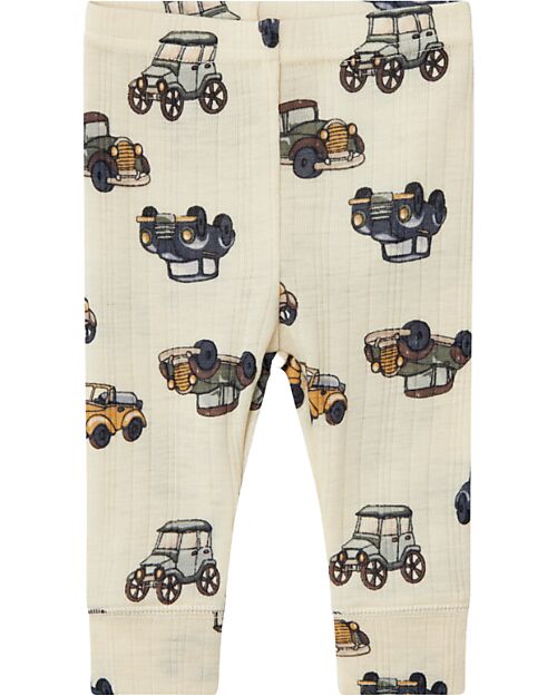 Name it Pantaloni Lunghi - Beige - Macchine - 100% Lana Merino - con Vita Elasticizzata Pantaloni Lunghi