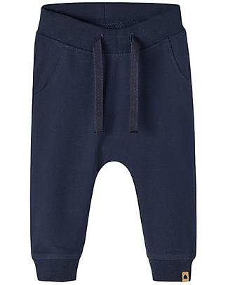 Name it Set da 2 - Pantaloni Felpati - Beige/Blu Scuro - in Cotone Organico - con Vita Regolabile Pantaloni Lunghi