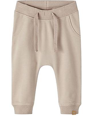 Name it Set da 2 - Pantaloni Felpati - Rosa/Smoke - in Cotone Organico - con Vita Regolabile Pantaloni Lunghi