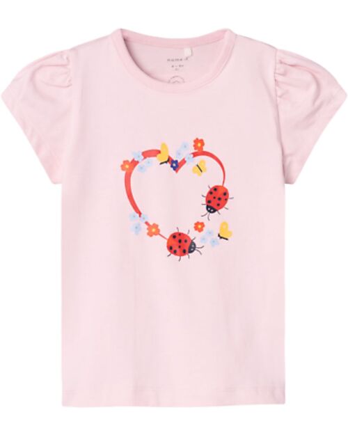 Name it T-Shirt - Coccinella e Fiori - Jet Stream - Chiusura con Bottoni T-shirt