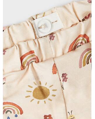 Name it T-shirt con Applique - Créme De Peche - Cotone Organico Pantaloni Corti