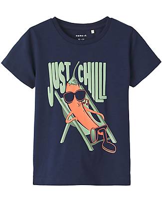 Name it T-Shirt con Stampa - Just Chill - Blu Scuro - Cotone Organico T-shirt