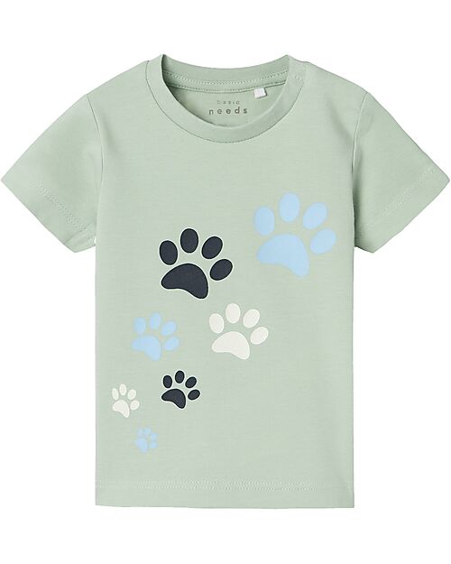 Name it T-Shirt - Silt Green - Paw Print - Cotone Bio T-shirt