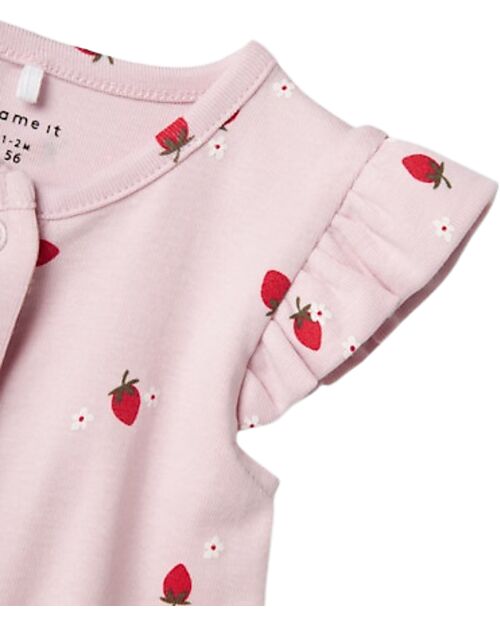 Name it Tutina con Bottoni - Fragole - Rosa - Maniche Volant Tutine Corte