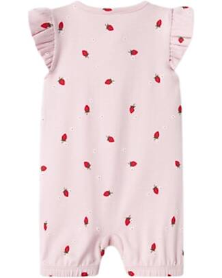 Name it Tutina con Bottoni - Fragole - Rosa - Maniche Volant Tutine Corte