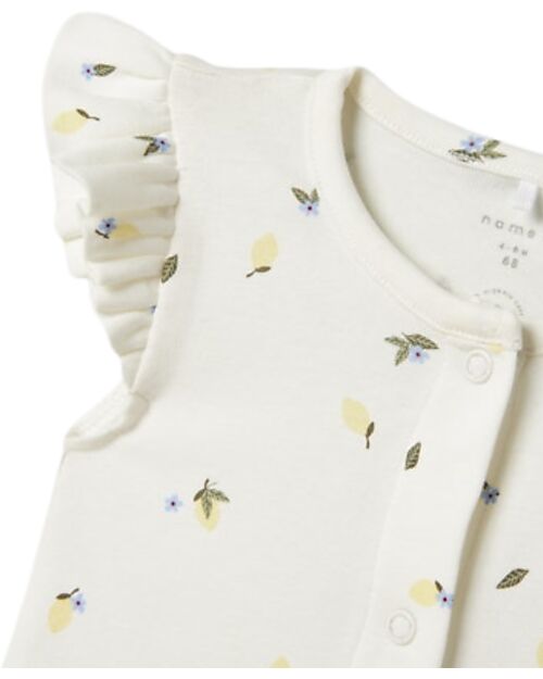 Name it Tutina con Bottoni - Limoni - Panna - Maniche Volant Tutine Corte