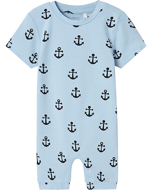 Name it Tutina Maniche Corte - Chambray Blue - Ancore - Cotone Bio Tutine Corte