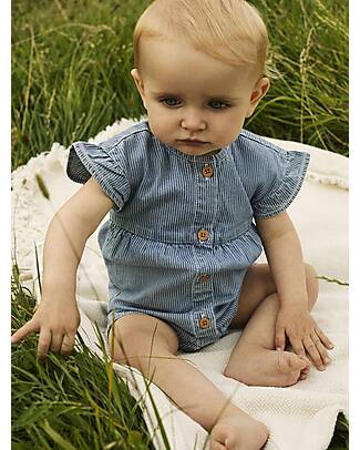 Name it Tutina Smanicata Con Volant - Jeans Chiaro a Righe - 100% Cotone Tutine Corte