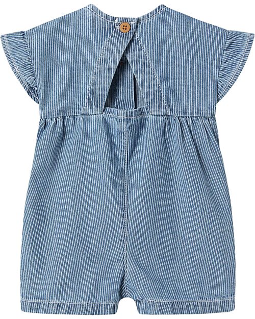 Name it Tutina Smanicata Con Volant - Jeans Chiaro a Righe - 100% Cotone Tutine Corte