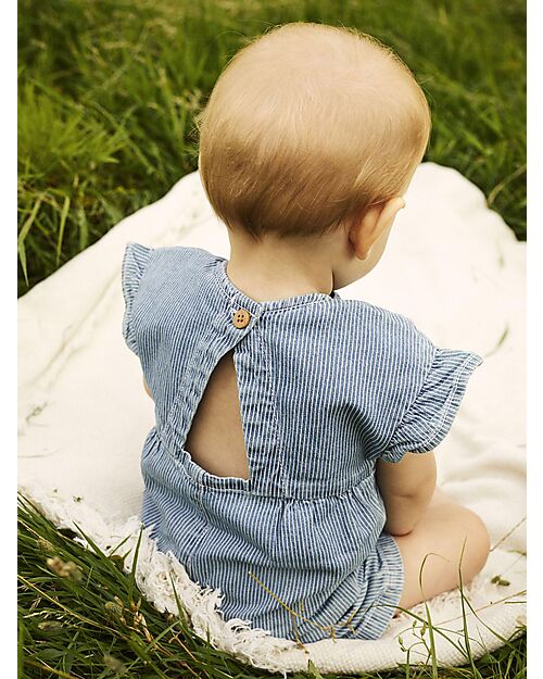 Name it Tutina Smanicata Con Volant - Jeans Chiaro a Righe - 100% Cotone Tutine Corte