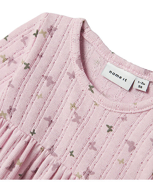 Name it Vestito a Balze - Rosa - Farfalle - Cotone Vestiti_