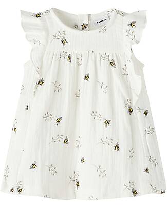 Name it Vestito con Volant - Fantasia Api - Bianco - 100% Cotone Vestiti_