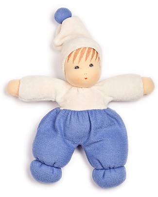 Nanchen Natur Bambola di Pezza Blu, 26 cm - Realizzata a Mano Bambole