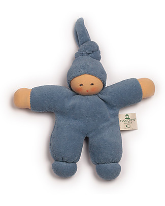 Nanchen Natur Bambola di Pezza Blu Nodino, 17 cm - Cotone bio e Lana Vergine Bambole