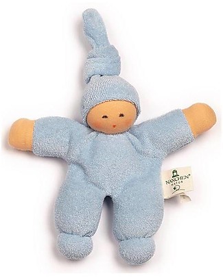 Nanchen Natur Bambola di Pezza Celeste Nodino, 17 cm - Cotone bio e Lana Vergine Bambole