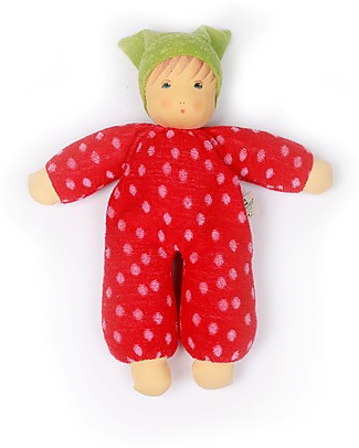 Nanchen Natur Bambola di Pezza con Vestito Rosso a Pois, 30 cm - Sicura e Divertente! Bambole
