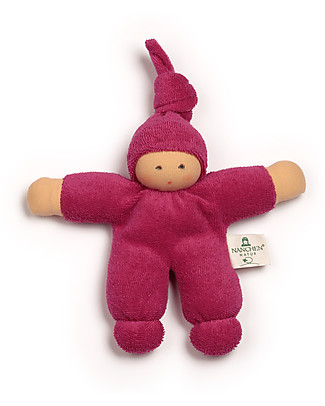 Nanchen Natur Bambola di Pezza Fucsia Nodino, 17 cm - Cotone bio e Lana Vergine Bambole