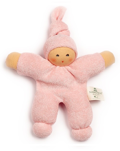 Nanchen Natur Bambola di Pezza Rosa Nodino - 17 cm - Cotone bio e Lana Vergine Bambole