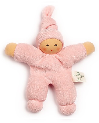 Nanchen Natur Bambola di Pezza Rosa Nodino - 17 cm - Cotone bio e Lana Vergine Bambole