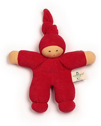 Nanchen Natur Bambola di Pezza Rossa Nodino, 17 cm - Cotone bio e Lana Vergine Bambole