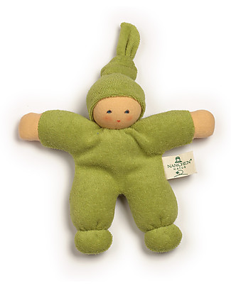 Nanchen Natur Bambola di Pezza Verde Nodino, 17 cm - Cotone bio e Lana Vergine Bambole