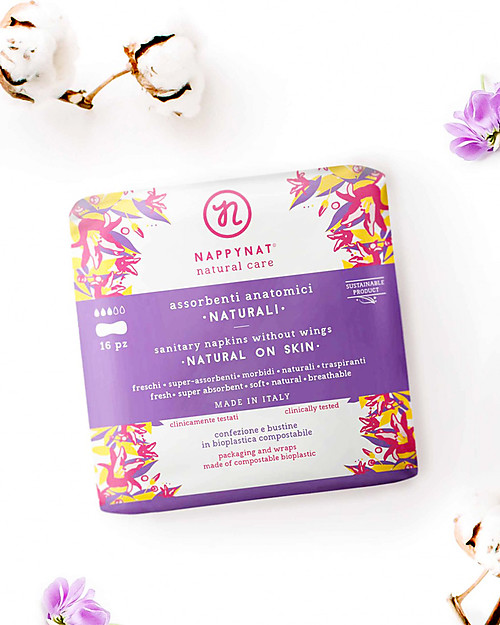 Nappynat Assorbenti Anatomici Naturali, 16 pezzi - Cotone sulla pelle Assorbenti