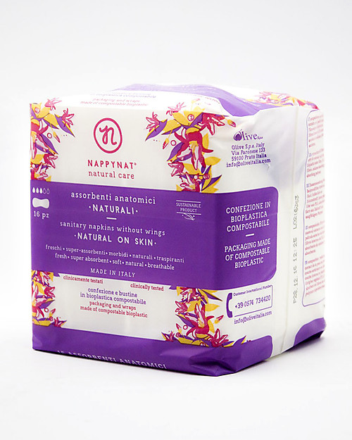 Nappynat Assorbenti Anatomici Naturali, 16 pezzi - Cotone sulla pelle Assorbenti
